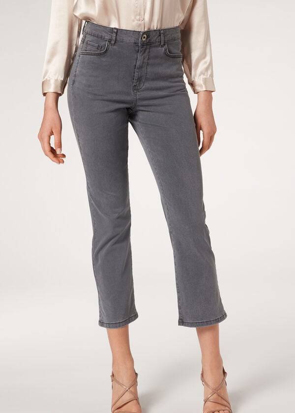 Jeans Calzedonia Eco Light Flared Cropped Denim Mujer Grises | MX1620AP