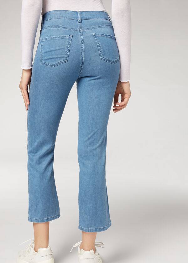 Jeans Calzedonia Eco Light Flared Cropped Denim Mujer Azules | MX1621SO