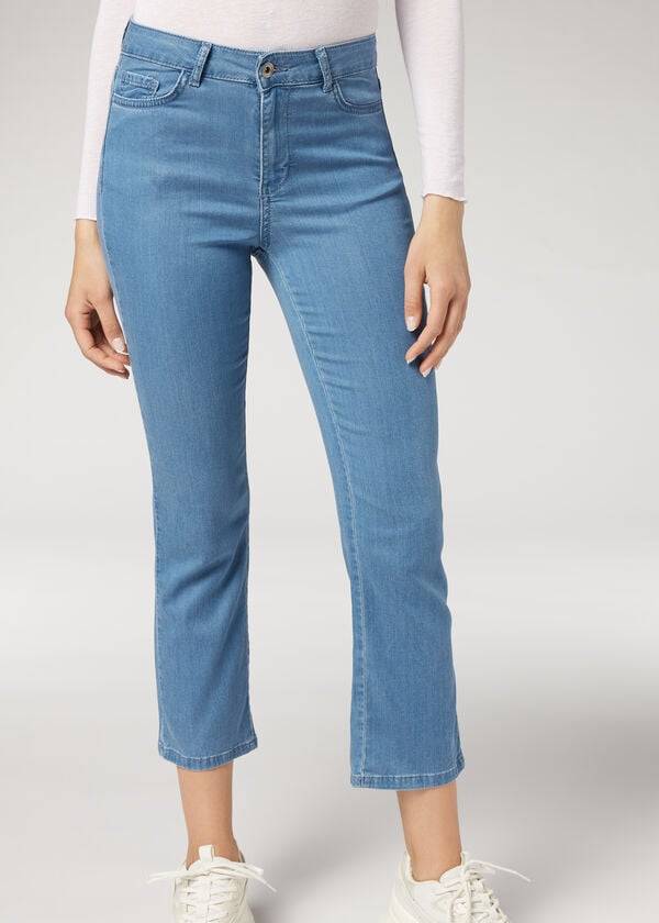 Jeans Calzedonia Eco Light Flared Cropped Denim Mujer Azules | MX1621SO