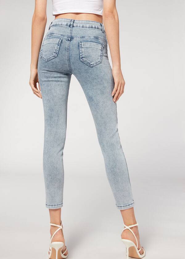 Jeans Calzedonia Faded Flaco Push-Up Mujer Azules | MX1601KI