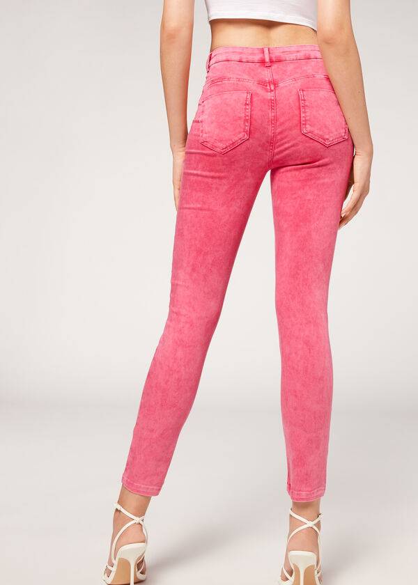 Jeans Calzedonia Faded Flaco Push-Up Mujer Rosas | MX1602LH