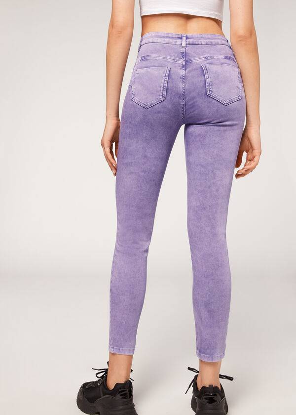 Jeans Calzedonia Faded Flaco Push-Up Mujer Morados | MX1603ZG