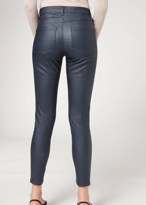 Jeans Calzedonia Faux Cuero Flaco Mujer Azul Marino Azules | MX1600JJ