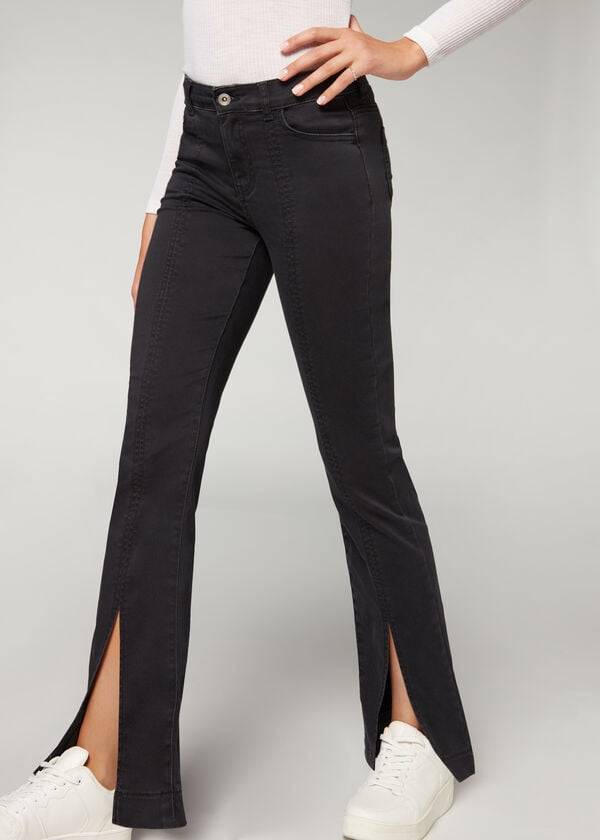 Jeans Calzedonia Front Slit Mujer Negros | MX1594AP