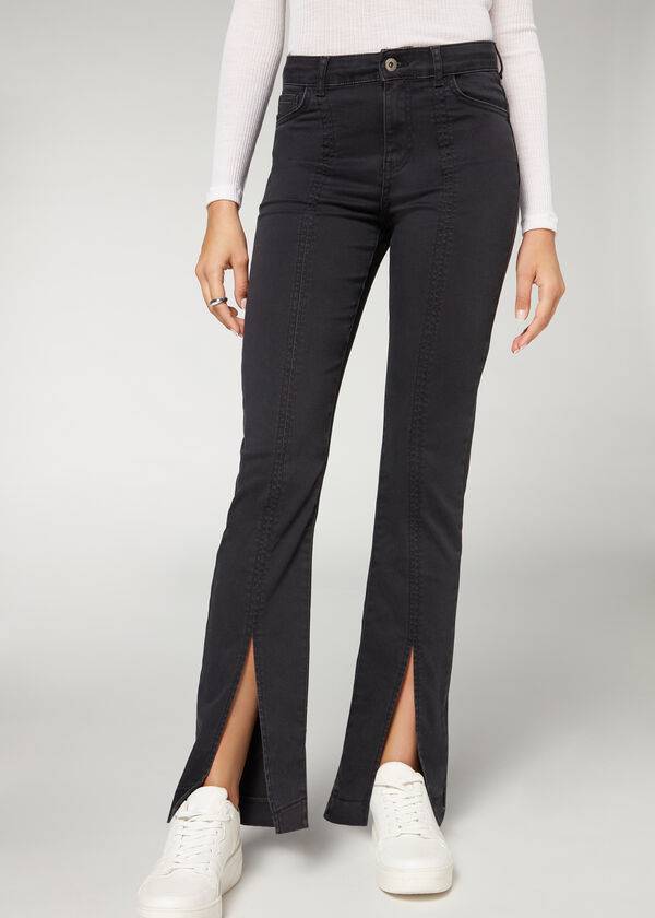 Jeans Calzedonia Front Slit Mujer Negros | MX1594AP