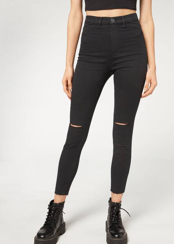 Jeans Calzedonia High-Cintura Flaco Mujer Negros | MX1590UT