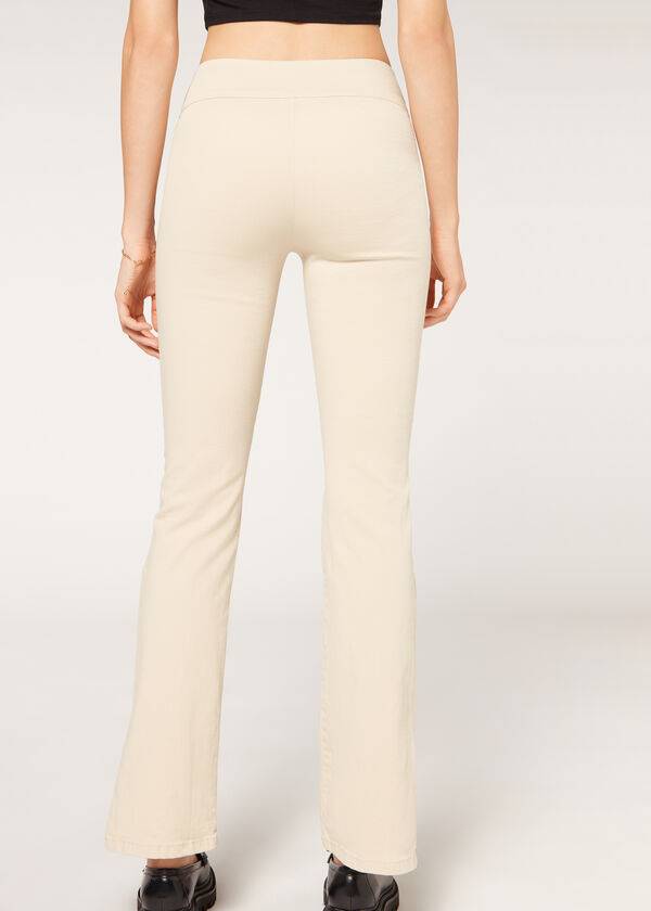 Jeans Calzedonia High-Cintura Flared in Denim with Slits Mujer Marrom Beige | MX1591IS