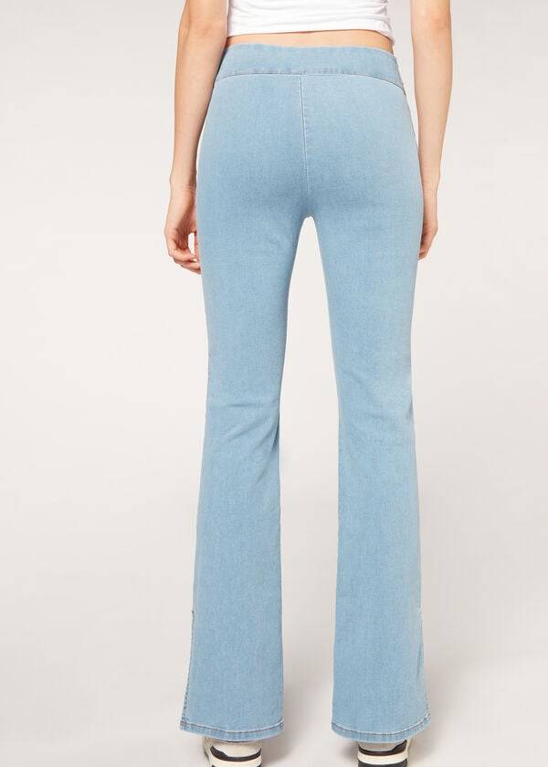 Jeans Calzedonia High-Cintura Flared in Denim with Slits Mujer Azules | MX1592OR