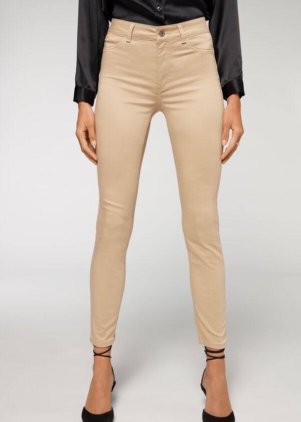 Jeans Calzedonia Push-up and soft touch Mujer Beige | MX1585WY