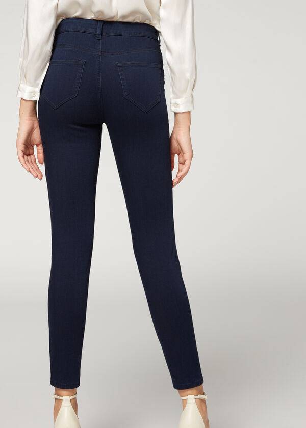 Jeans Calzedonia Soft Touch Thermal Flaco Mujer Azul Marino | MX1580VD