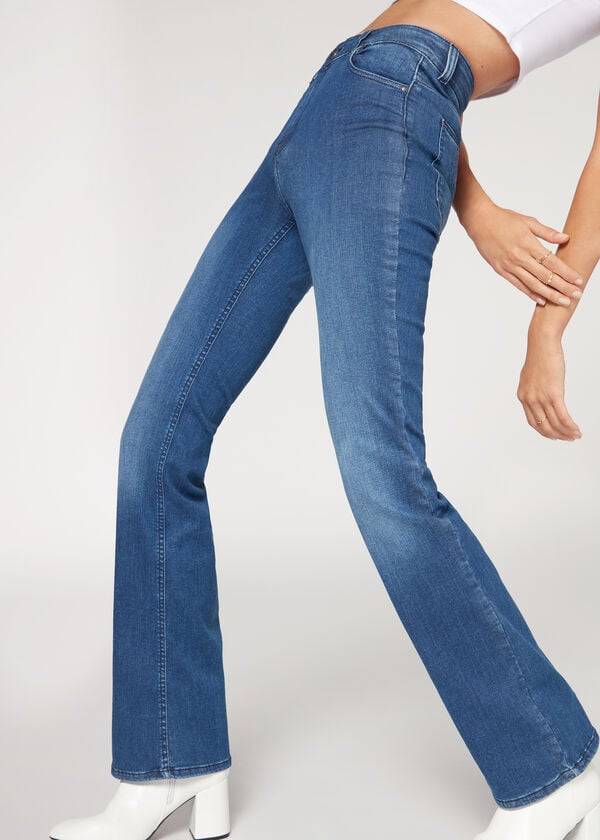 Jeans Calzedonia Super Flex Denim High Cintura Bootcut Mujer Azules | MX1577ZG