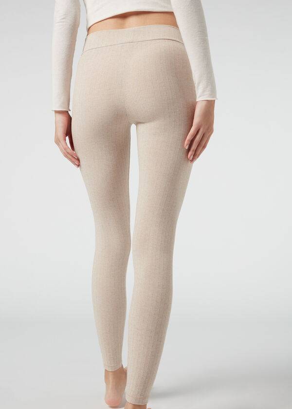 Leggins Calzedonia Acanalado with Cashmere Mujer Beige | MX1517SO