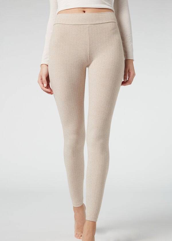 Leggins Calzedonia Acanalado with Cashmere Mujer Beige | MX1517SO