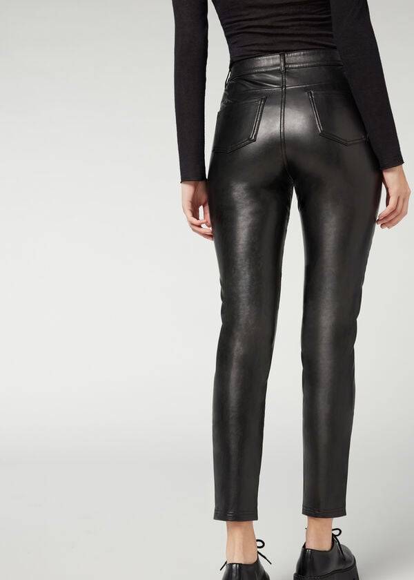 Leggins Calzedonia Coated Thermal Flaco Ciclismo Mujer Negros | MX1559WY