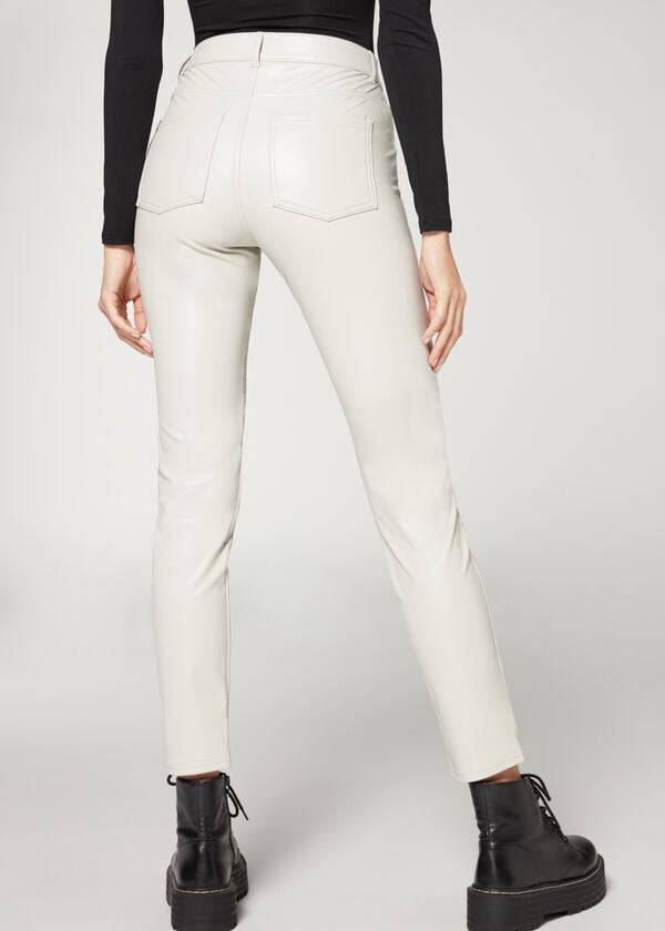 Leggins Calzedonia Coated Thermal Flaco Ciclismo Mujer Blancos | MX1560EX