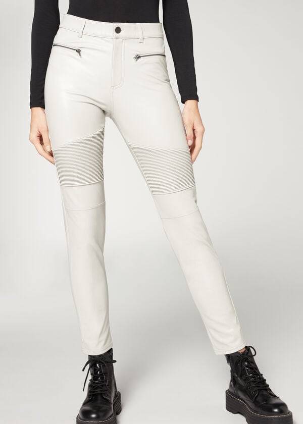 Leggins Calzedonia Coated Thermal Flaco Ciclismo Mujer Blancos | MX1560EX