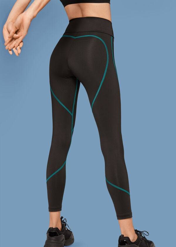 Leggins Calzedonia Contrast Seam Performance Atléticos Mujer Negros Verdes | MX1555BC