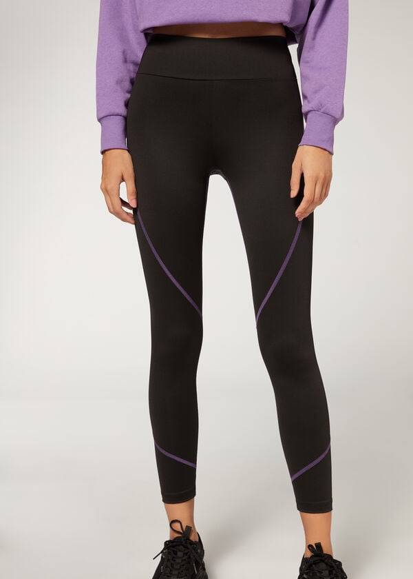 Leggins Calzedonia Contrast Seam Performance Atléticos Mujer Negros Morados | MX1556NB