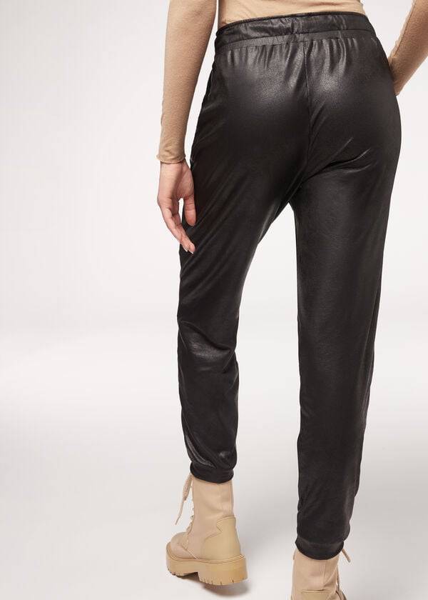 Leggins Calzedonia Cuero Effect Thermal Mujer Negros | MX1524LH