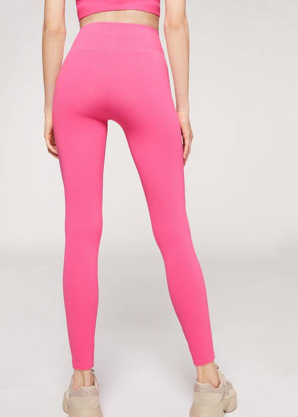 Leggins Calzedonia Fine Acanalado Seamless Deporte Mujer Rosas | MX1543SO