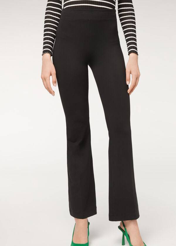 Leggins Calzedonia Flared in Supima Ultra Light Algodon Mujer Negros | MX1537YU