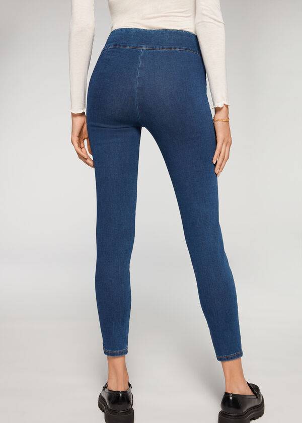 Leggins Calzedonia High Cintura Flaco Denim Mujer Azules | MX1533WY