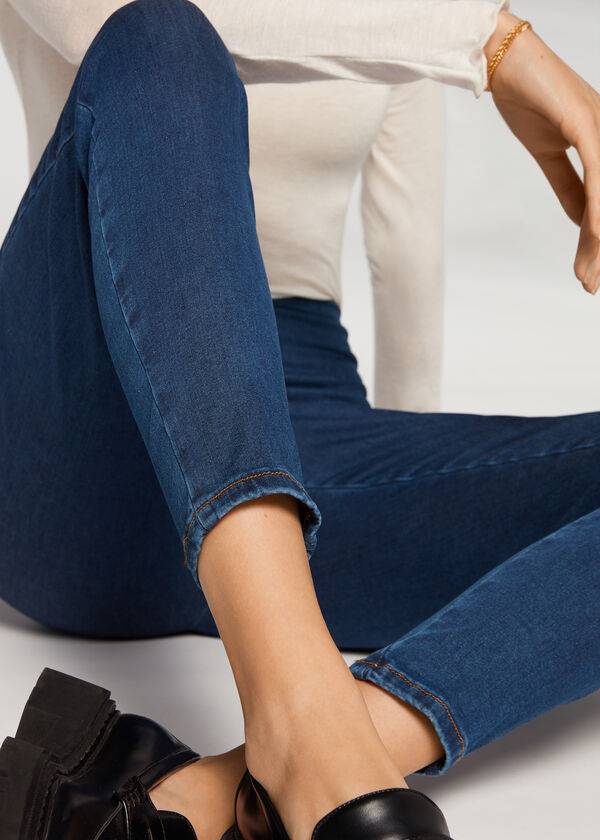 Leggins Calzedonia High Cintura Flaco Denim Mujer Azules | MX1533WY