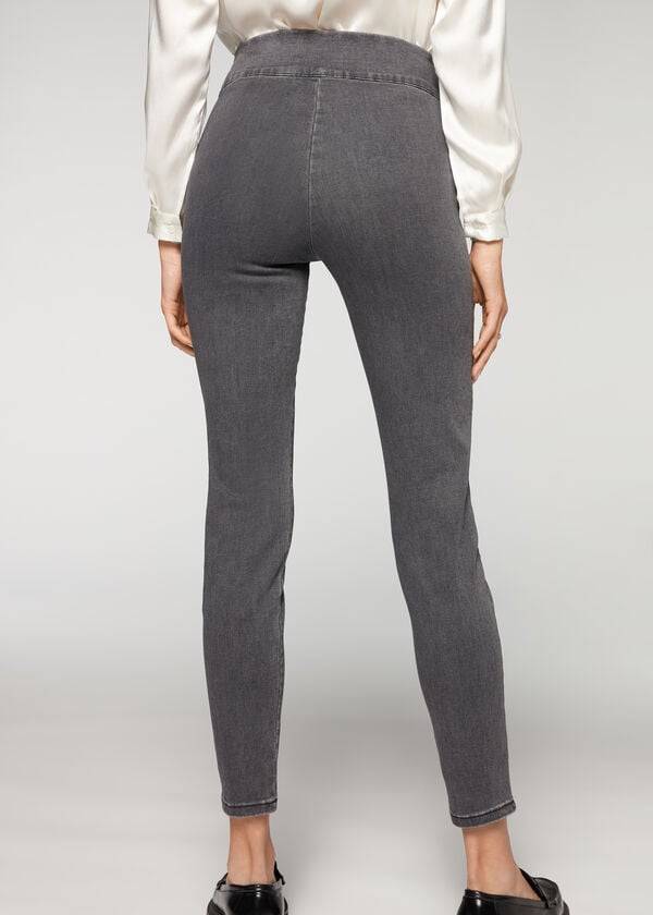 Leggins Calzedonia High Cintura Flaco Denim Mujer Grises | MX1535RW