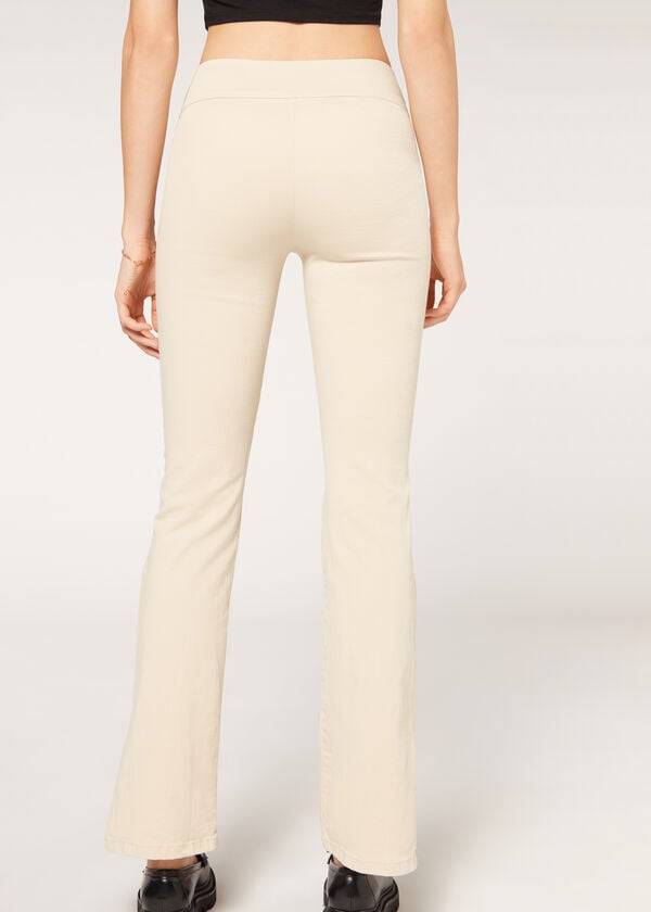 Leggins Calzedonia High-Cintura Flared in Denim with Slits Mujer Marrom Beige | MX1530NB