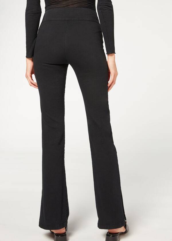 Leggins Calzedonia High-Cintura Flared in Denim with Slits Mujer Negros | MX1532QZ