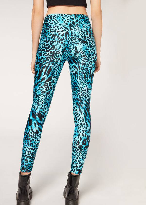 Leggins Calzedonia Shiny Animal-Print Atléticos Mujer Turquesa | MX1510TV