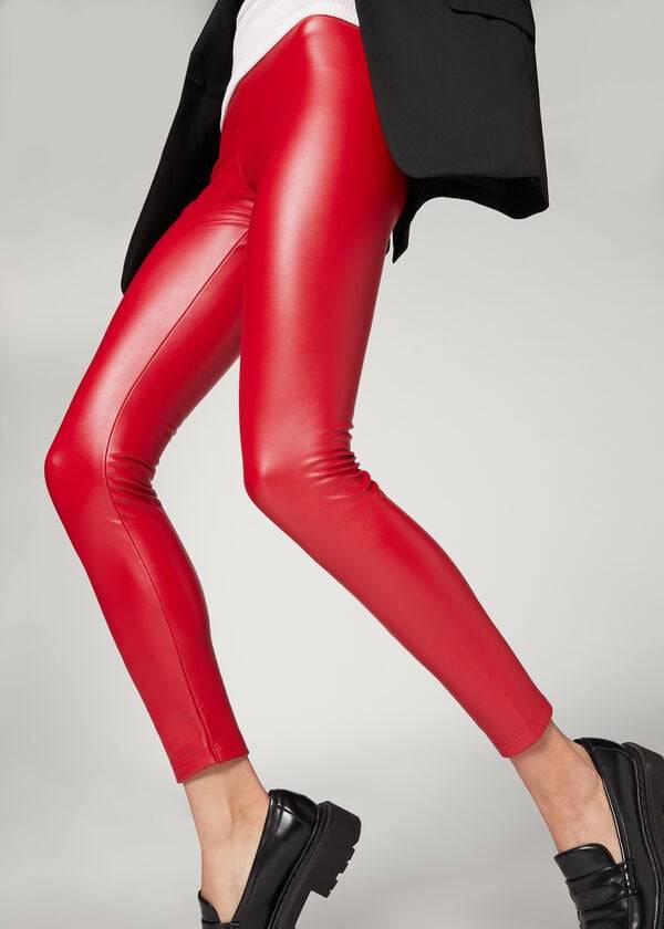 Leggins Calzedonia Thermal Cuero Effect Mujer Rojos | MX1492DN