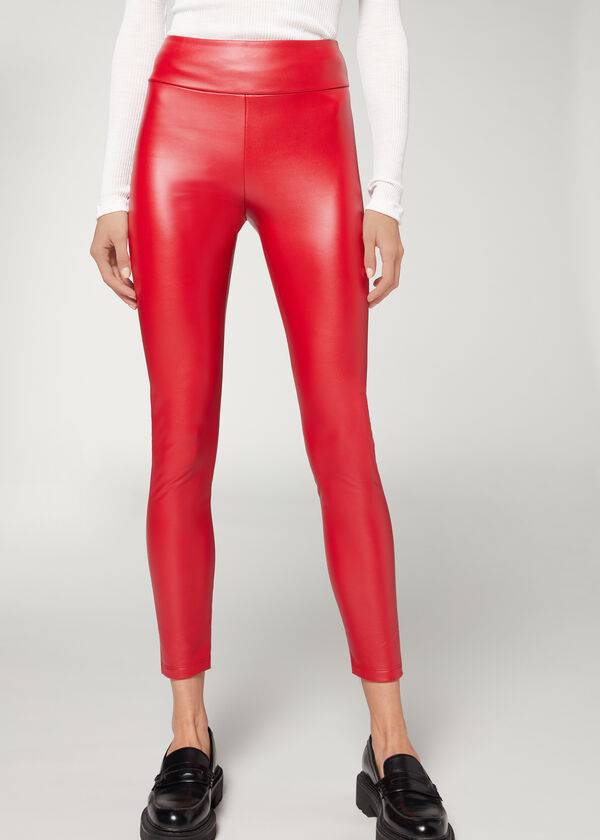 Leggins Calzedonia Thermal Cuero Effect Mujer Rojos | MX1492DN