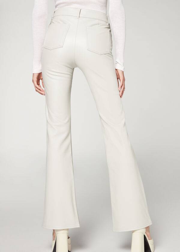 Leggins Calzedonia Zip and Button Coated Thermal Flared Mujer Blancos | MX1480QZ