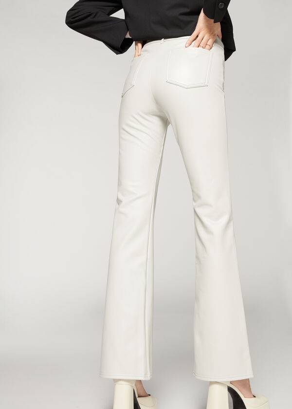 Leggins Calzedonia Zip and Button Coated Thermal Flared Mujer Blancos | MX1480QZ