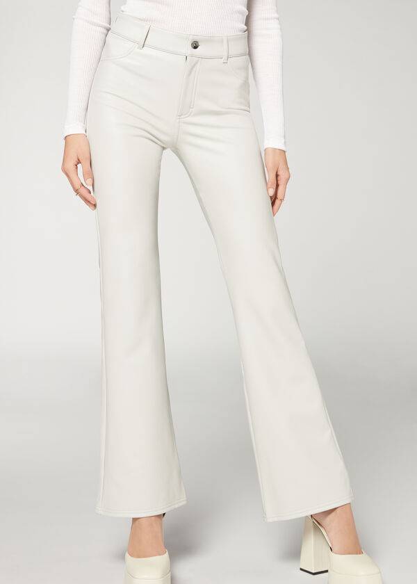 Leggins Calzedonia Zip and Button Coated Thermal Flared Mujer Blancos | MX1480QZ