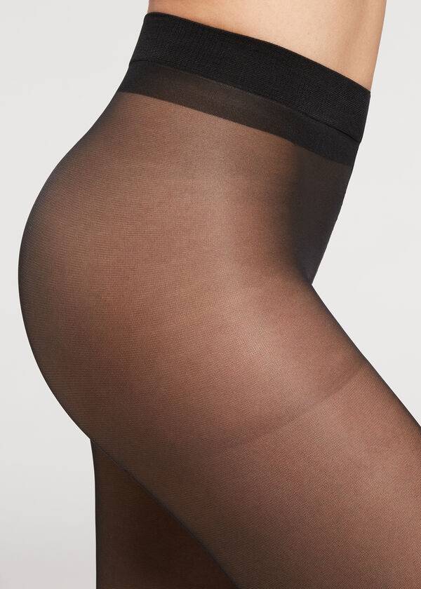 Mallas Calzedonia 30 Denier Sheer Shaping with Control Top Mujer Negros | MX3006YU