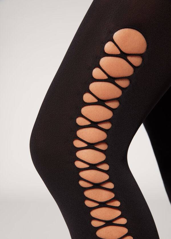 Mallas Calzedonia Crisscross Cut-Out Opaque 90 Denier Patterned Mujer Negros | MX3101IS