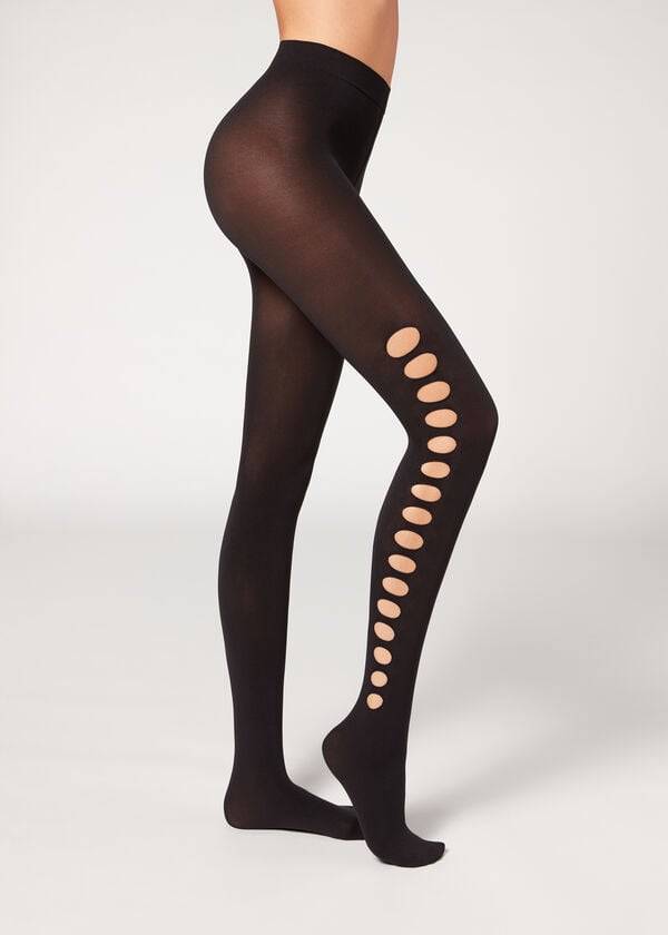 Mallas Calzedonia Cut-Out Opaque 90 Denier Patterned Mujer Negros | MX3100OR