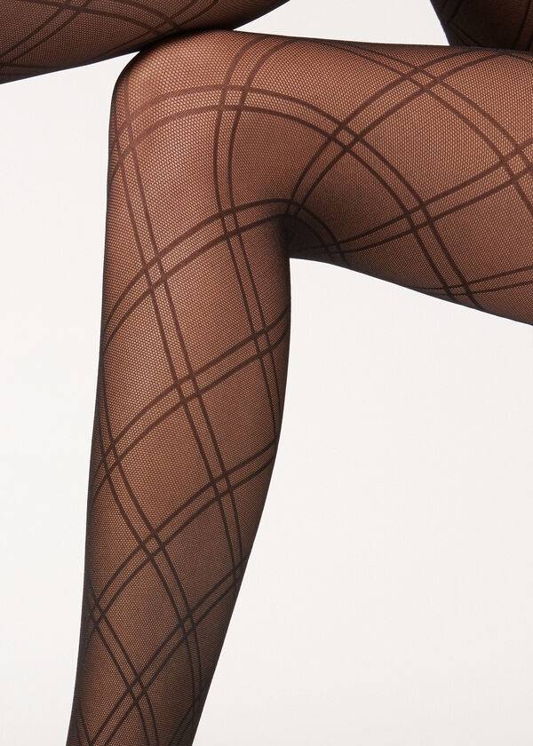 Mallas Calzedonia Double Diamond Motif Fishnet Patterned Mujer Negros | MX3096DN