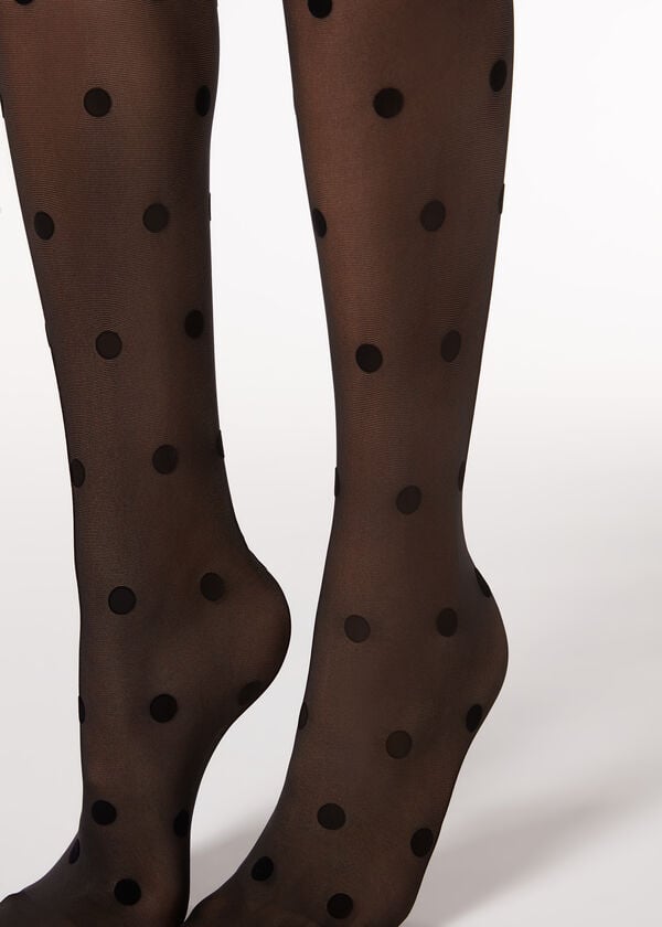 Mallas Calzedonia Flocked Dots Sheer 30 Denier Mujer Negros | MX2968NB