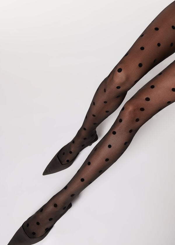 Mallas Calzedonia Flocked Dots Sheer 30 Denier Mujer Negros | MX2968NB