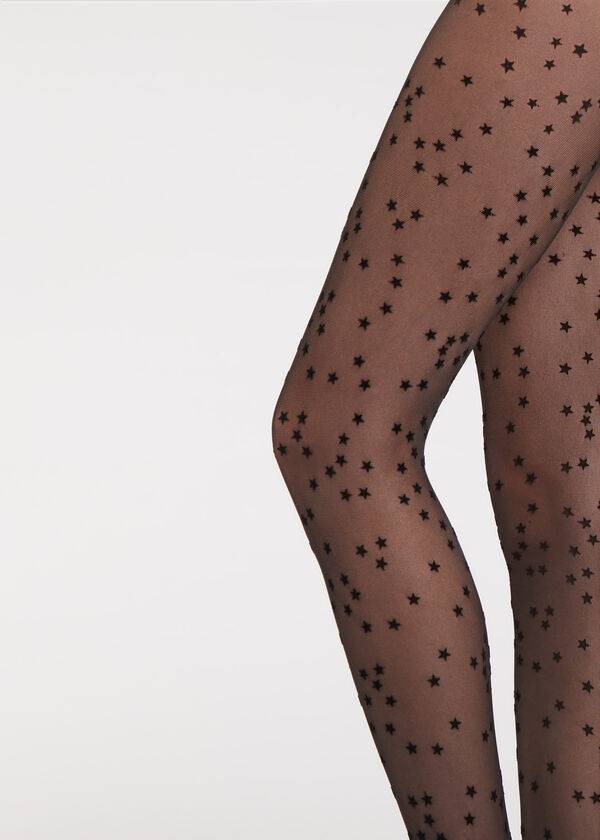 Mallas Calzedonia Flocked Stars 30 Denier Sheer Mujer Negros | MX2967MA