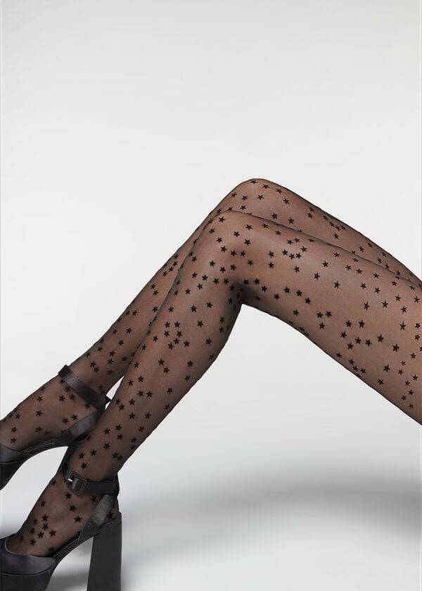 Mallas Calzedonia Flocked Stars 30 Denier Sheer Mujer Negros | MX2967MA