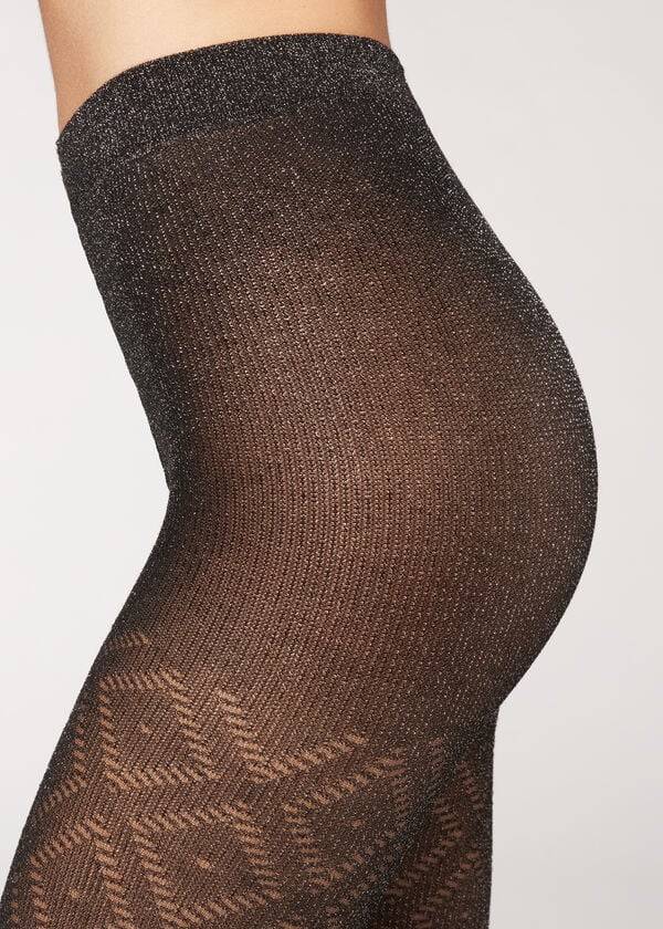 Mallas Calzedonia Glitter Diamond Pattern Patterned Mujer Negros Plateados | MX3084NB