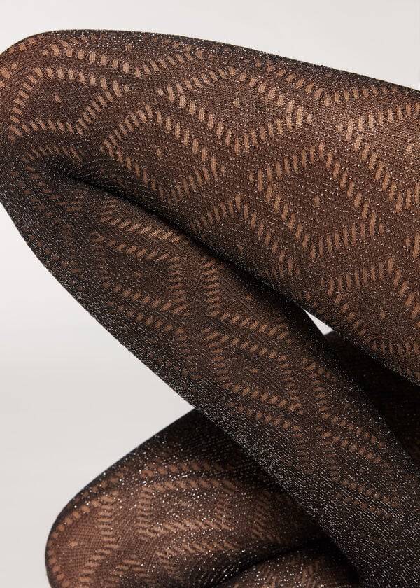 Mallas Calzedonia Glitter Diamond Pattern Patterned Mujer Negros Plateados | MX3084NB