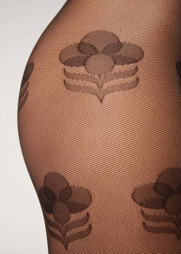 Mallas Calzedonia Large Floral Tulle Patterned Mujer Negros | MX3082QZ