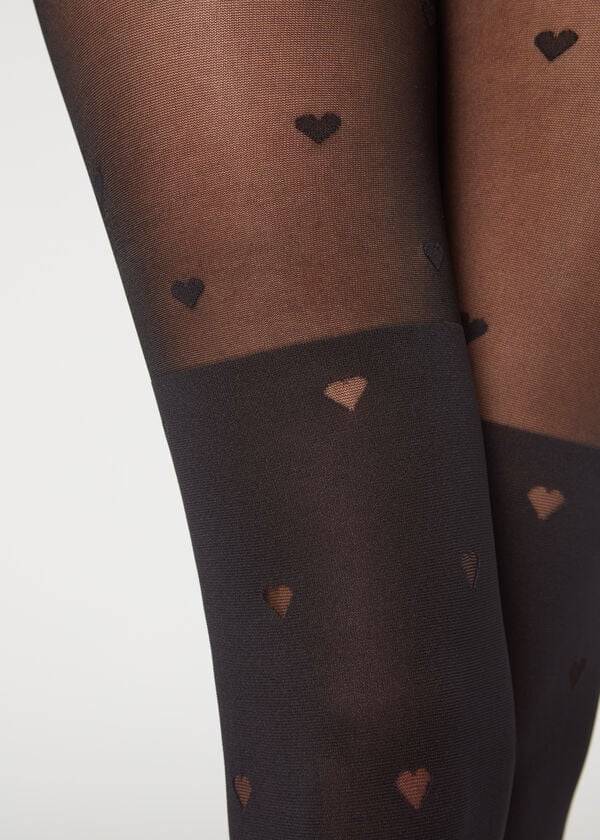 Mallas Calzedonia Longuette-Effect Mini Heart-Motif Patterned Mujer Negros | MX3080EX