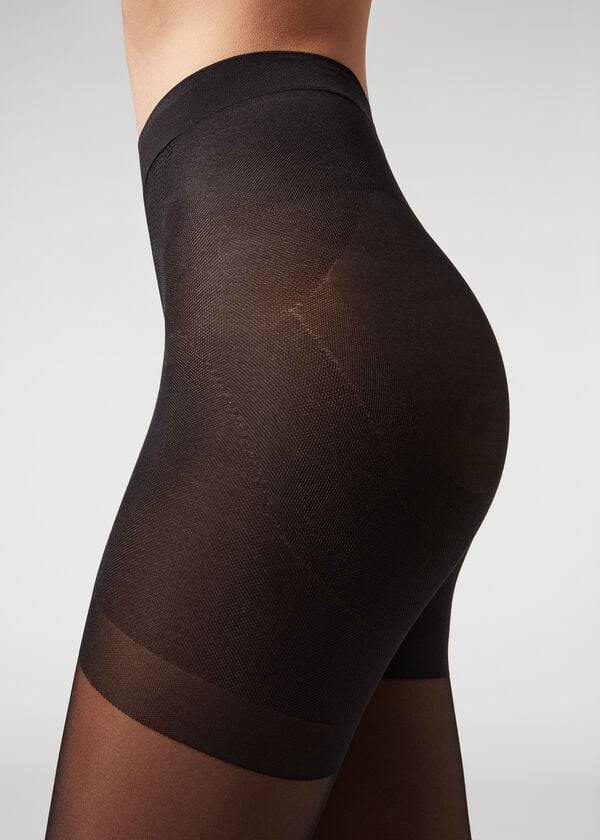 Mallas Calzedonia Longuette-effect Total Shaper Patterned Mujer Negros | MX3079RW