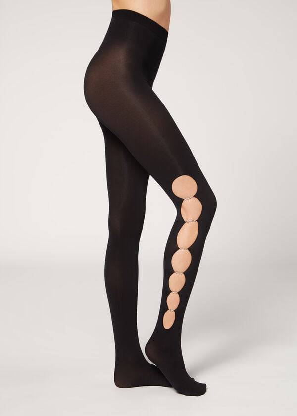 Mallas Calzedonia Rhinestone Cut Out 100 Denier Opaque Eco Patterned Mujer Negros | MX3070DN